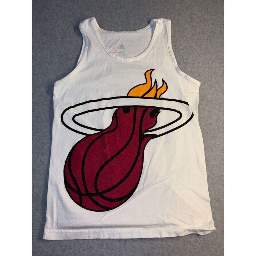 Miami Heat Tank Top Women's Small White Adidas Graphic Logo Stretch Sleeveless